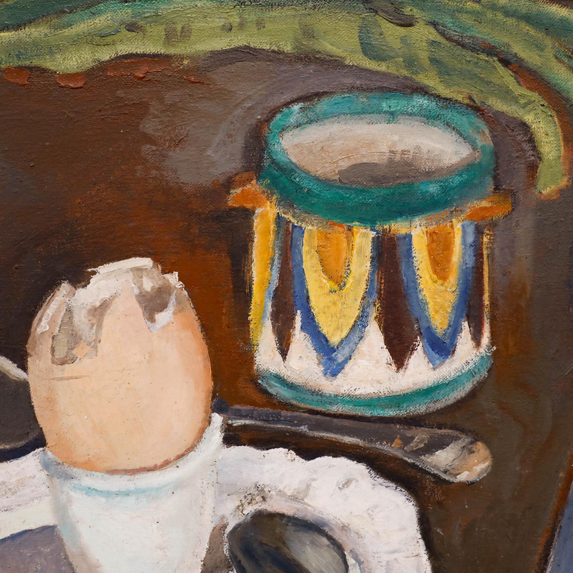 Edward Lewis (1936-2018) - Olio del XX secolo incorniciato, Uovo sodo e fagioli di bosco in vendita 3