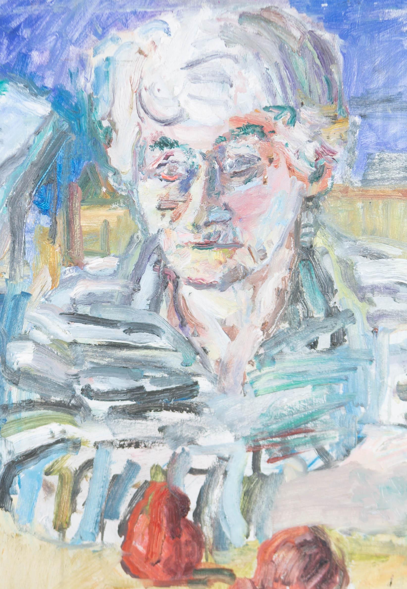Edward Lewis (1936-2018) - Huile contemporaine encadrée, portrait impressionniste en vente 2