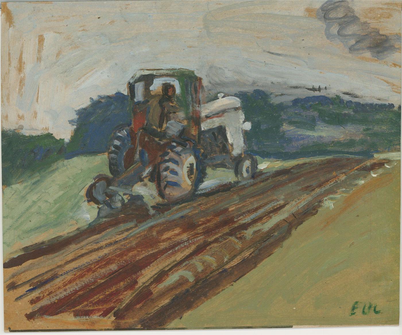 Edward Lewis (1936-2018) - Signed 1976 Oil, Cousin Andrew Ploughing 1