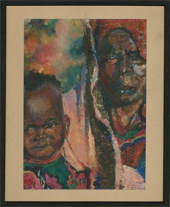 Edward Lewis (1936-2018) - Signed & Framed Contemporary Oil, Mother and Child