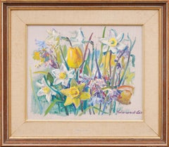 Ancienne peinture à l'huile polonaise impressionniste américaine Nature morte aux fleurs encadrée