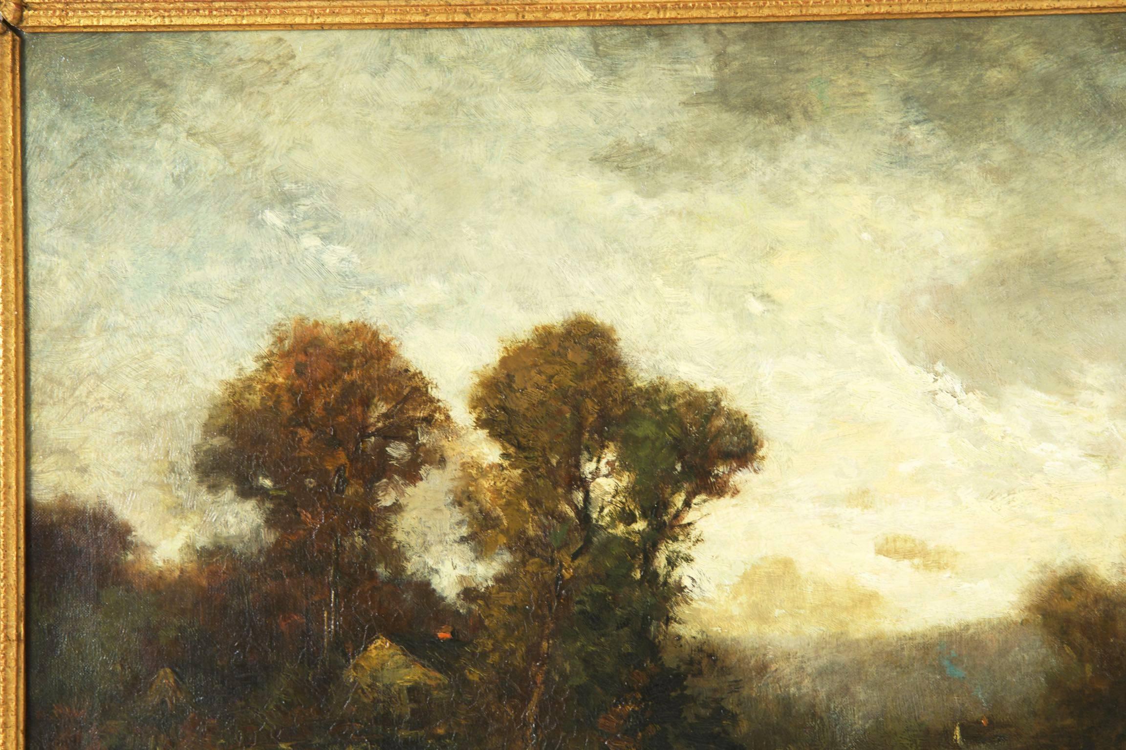 Barbizon School Fine Barbizon Tonalist Antique Landscape Oil Painting by Edward Loyal Field