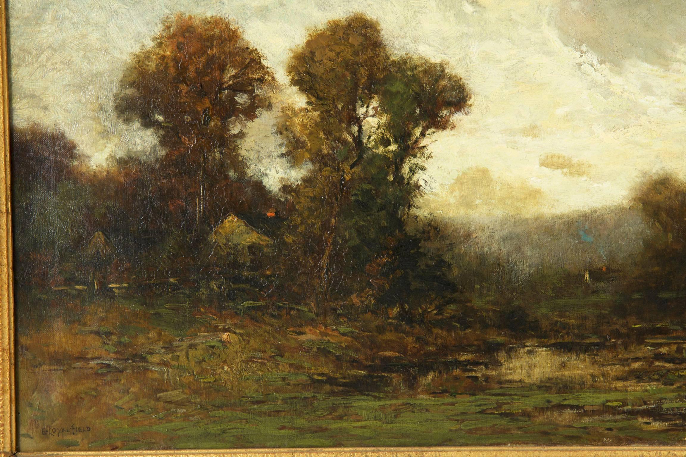 American Fine Barbizon Tonalist Antique Landscape Oil Painting by Edward Loyal Field