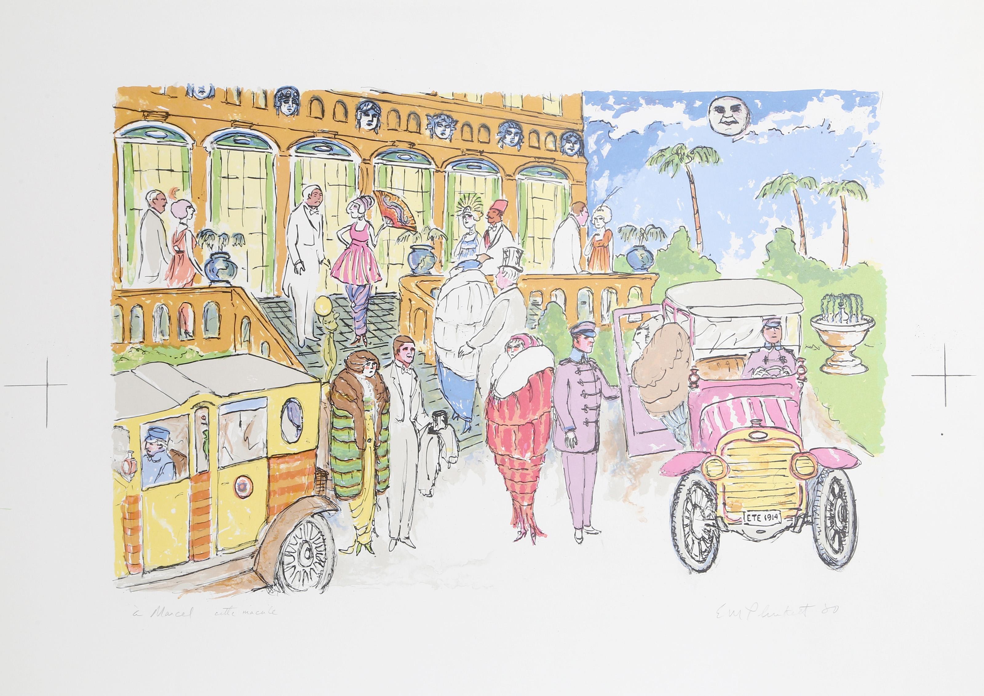 Arrival Scene, Folk Art Lithograph by Edward M. Plunkett