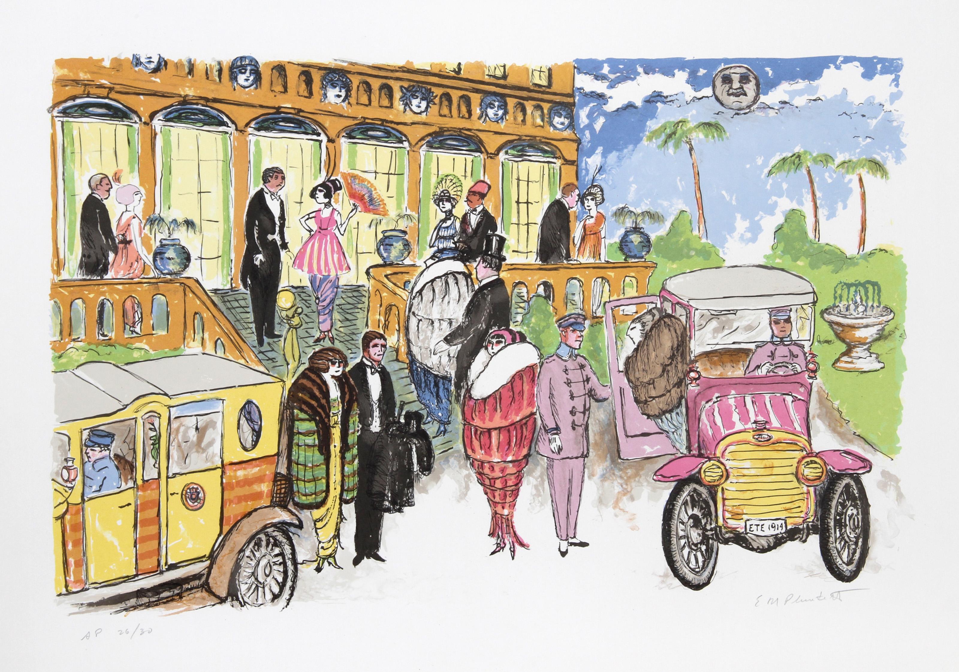 Arrival Scene, Folk Art Lithograph by Edward M. Plunkett