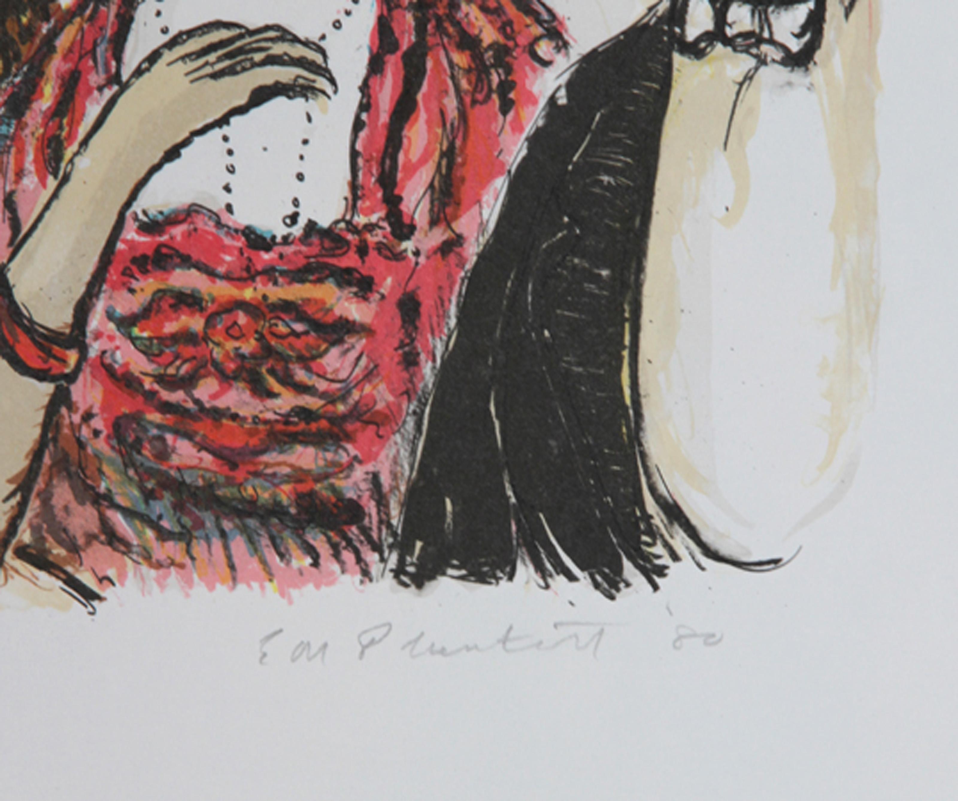 Cafe with Tango Dancers, lithographie impressionniste d'Edward M. Plunkett en vente 1