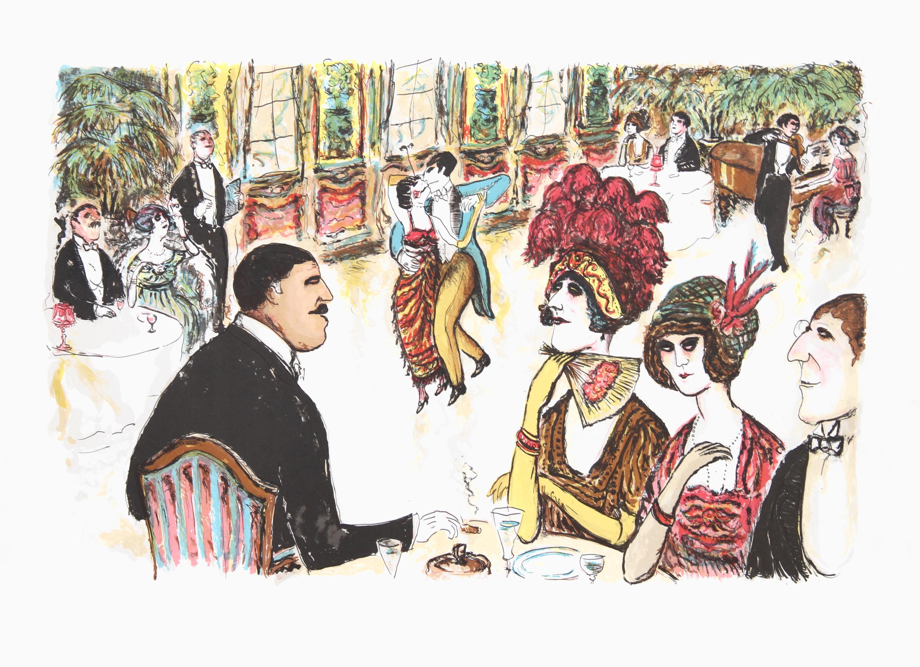 Cafe with Tango Dancers, lithographie impressionniste d'Edward M. Plunkett