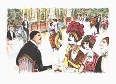 Cafe with Tango Dancers, lithographie impressionniste d'Edward M. Plunkett