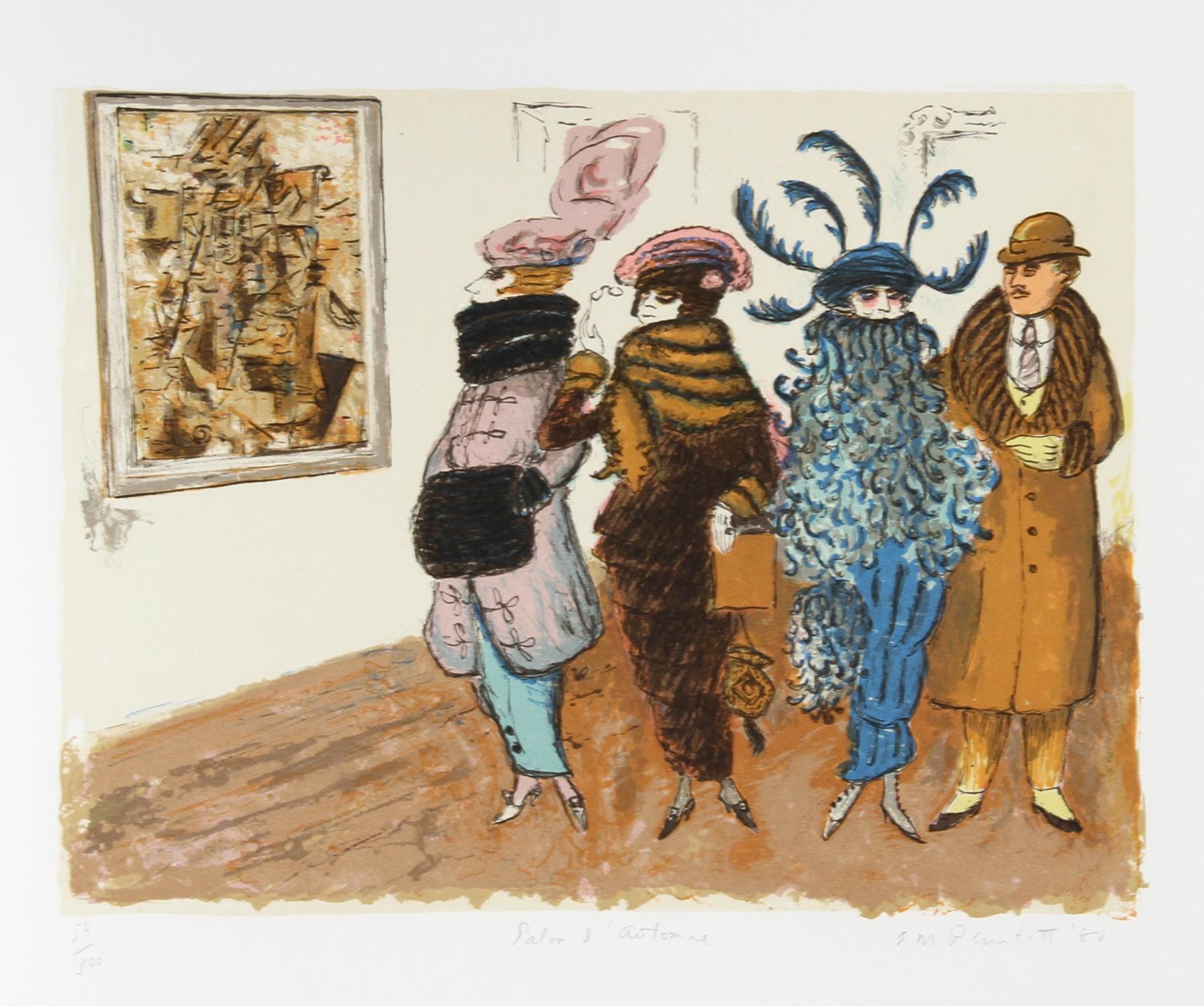 Salon d'Automne
Edward M. A&M, Américain (1922-201 ?)
Date : 1980
Lithographie, signée et numérotée au crayon
Edition de 300
Taille : 44,45 cm x 49,53 cm (17,5 in. x 19,5 in.)