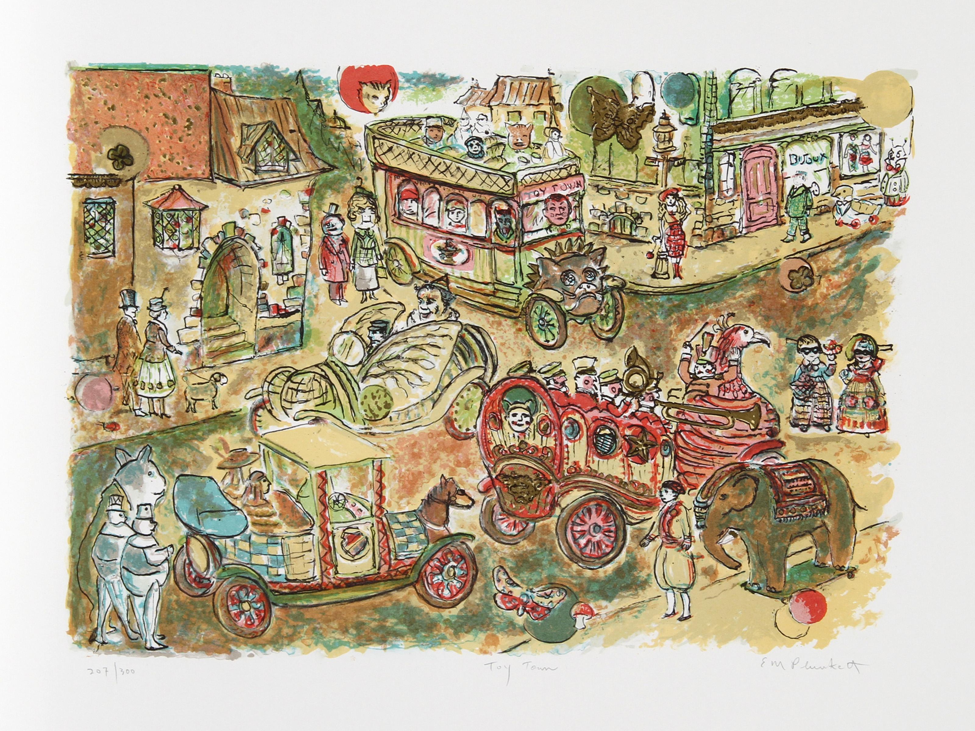 Toy Town, Folk Art Lithograph by Edward M. Plunkett