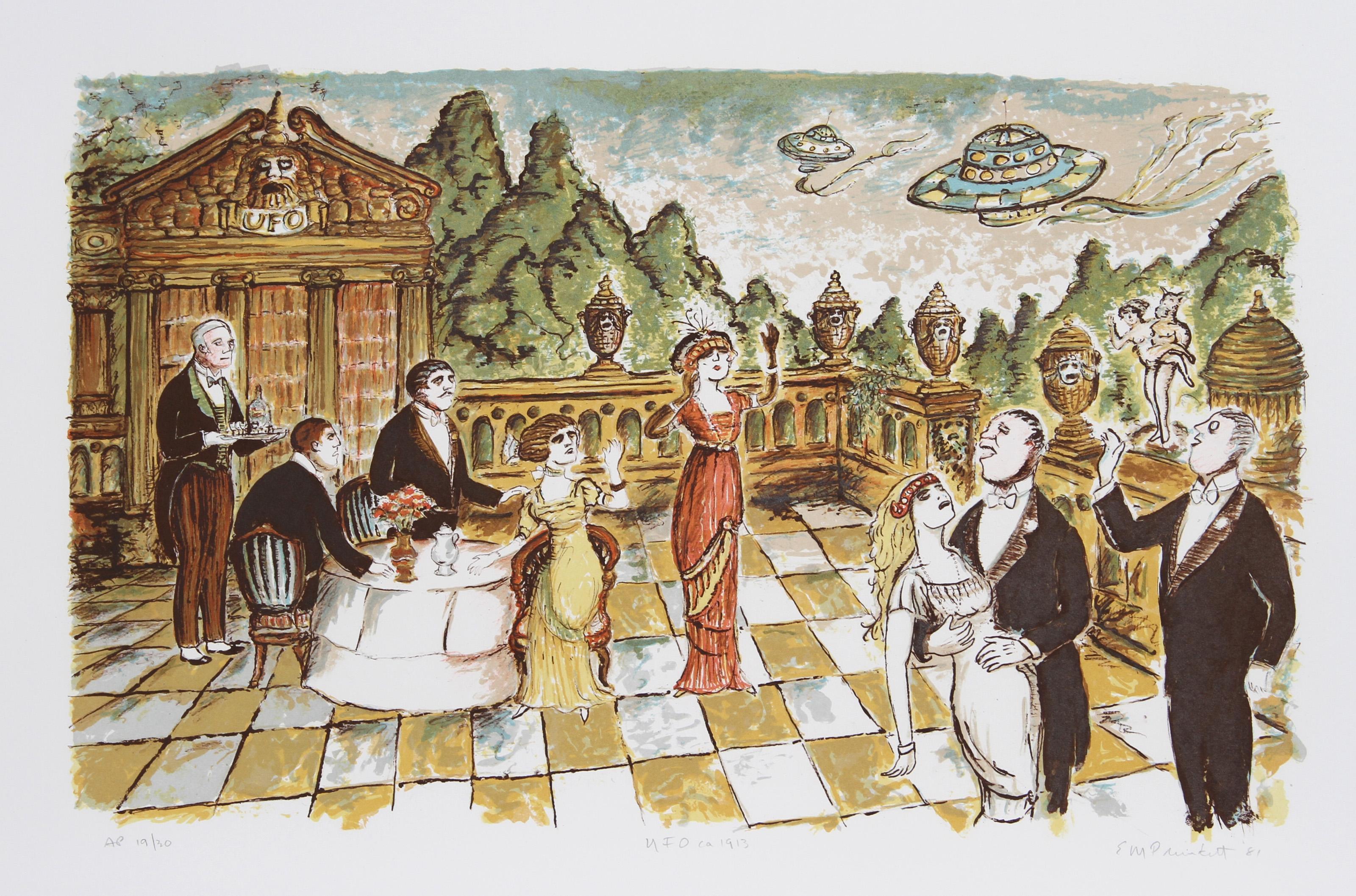 UFO ca. 1913, Folk Art Lithograph by Edward M. Plunkett