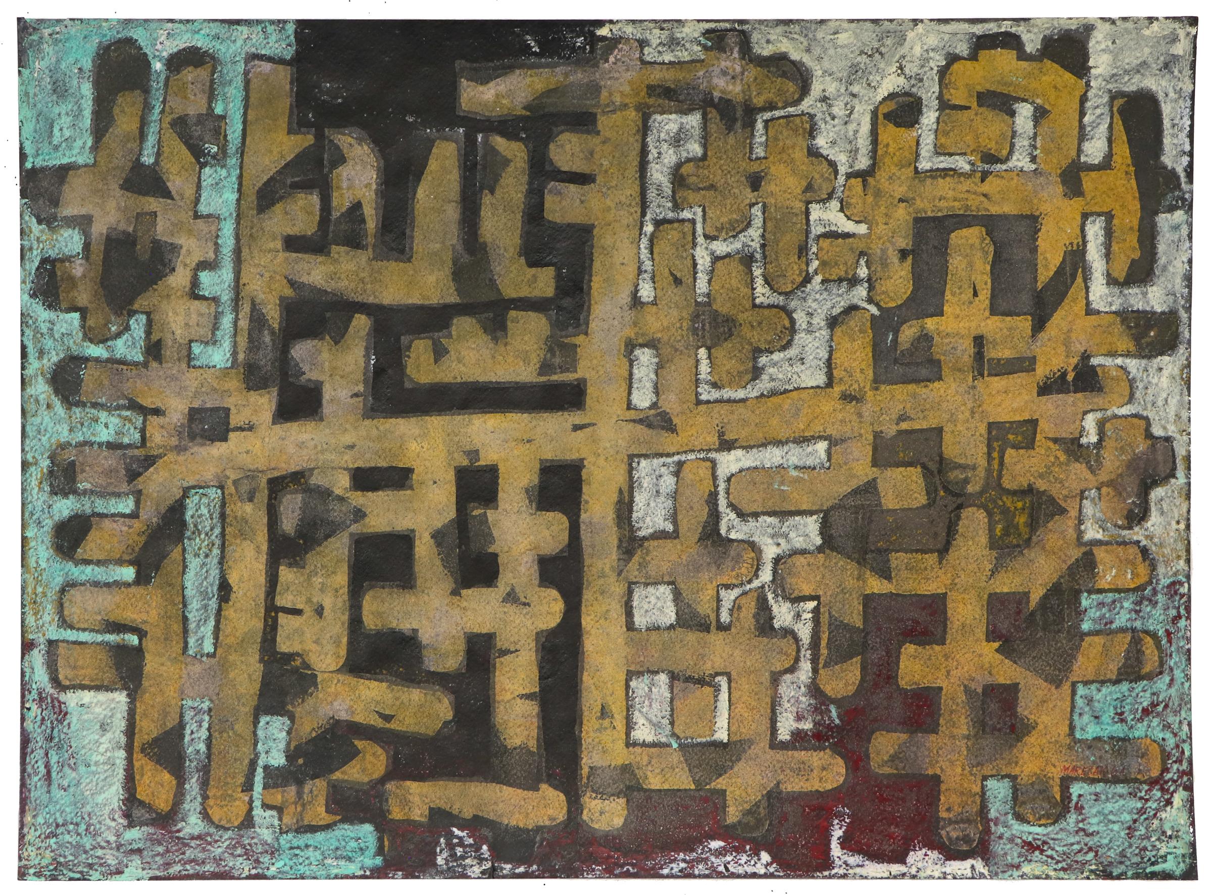 Kalligraphie, 1964 Abstraktes Gemälde aus der Mitte des Jahrhunderts von Edward Marecak, Denver Künstler im Angebot 4