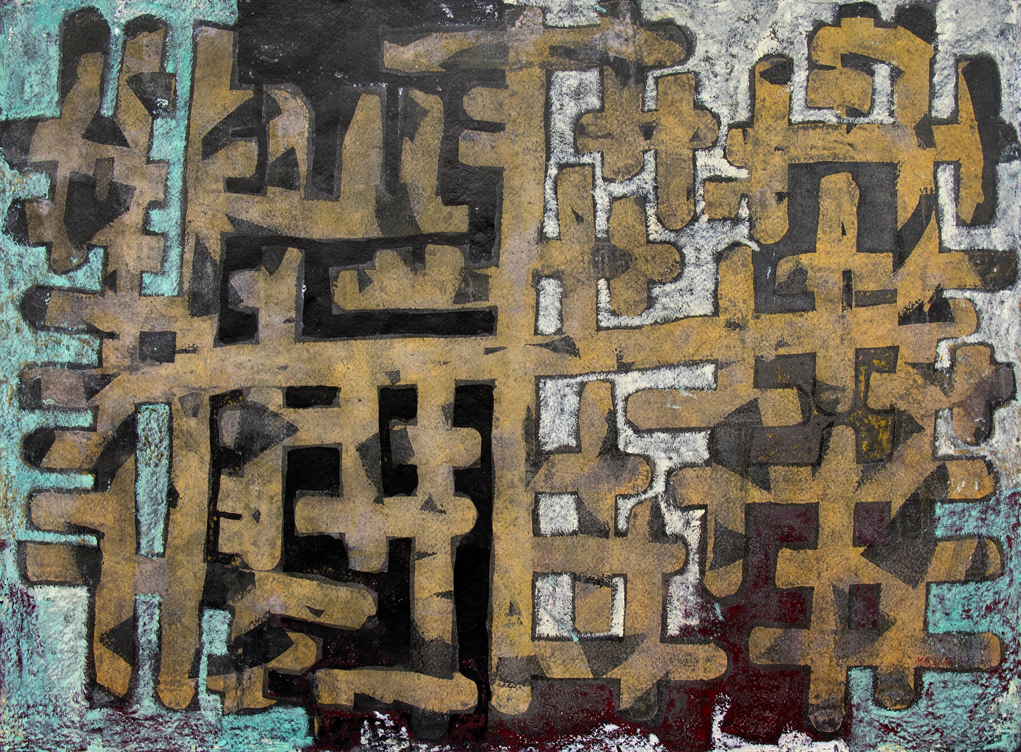 Calligraphy, 1964 Abstract Mid-Century Painting by Edward Marecak, Denver Artist