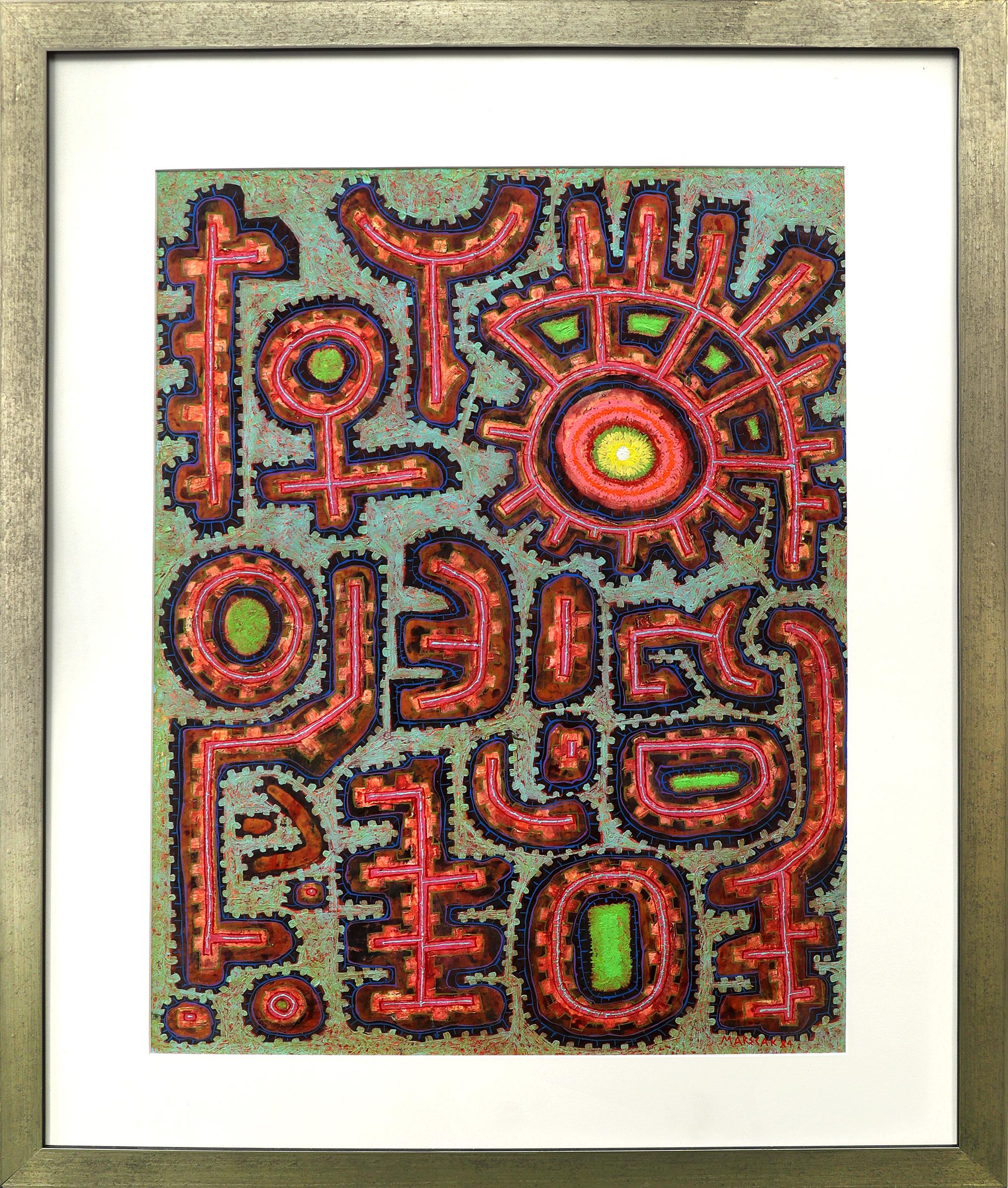 Edward Marecak Abstract Painting – The Garden, 1960s Mixed Media on Paper