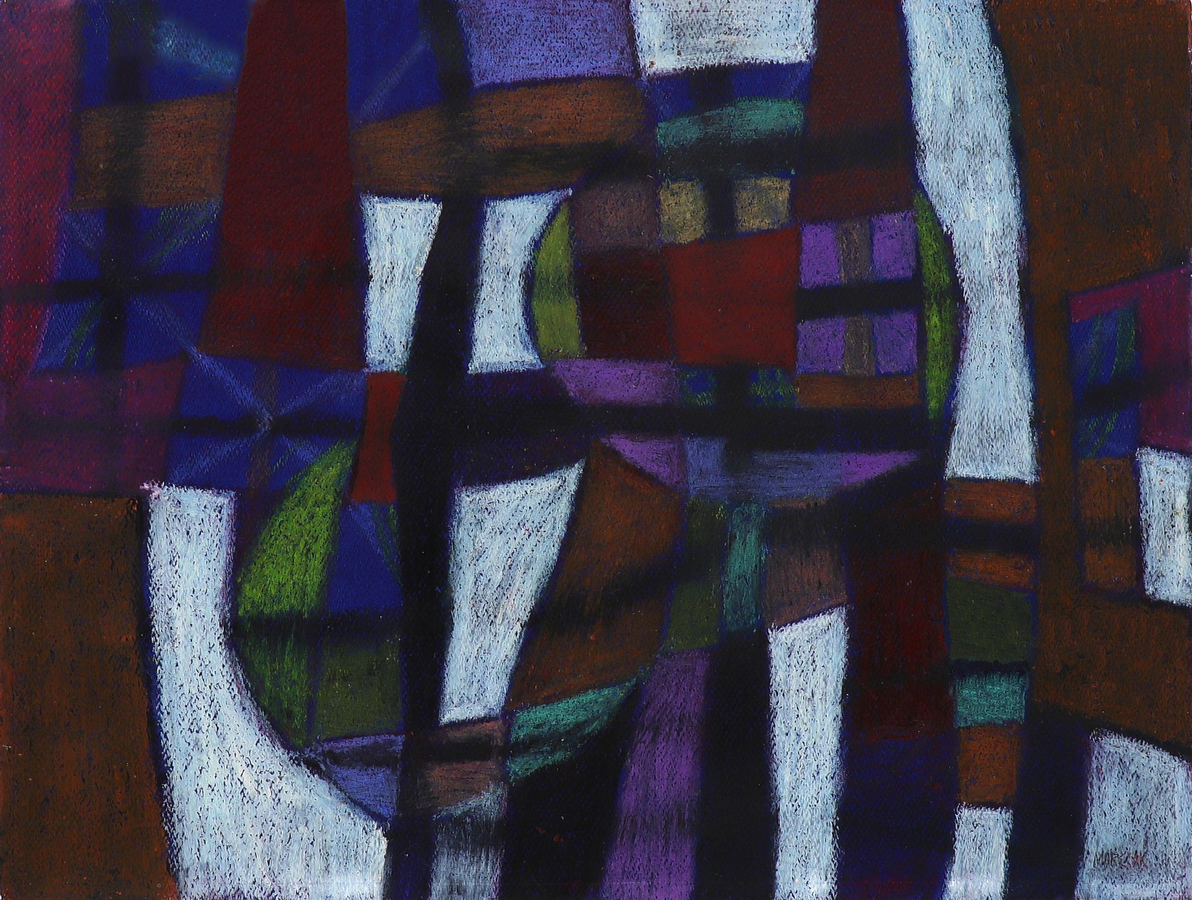 Peinture acrylique abstraite sans titre n° 26 des années 1970, technique mixte, bleu, violet et rouge - Abstrait Mixed Media Art par Edward Marecak