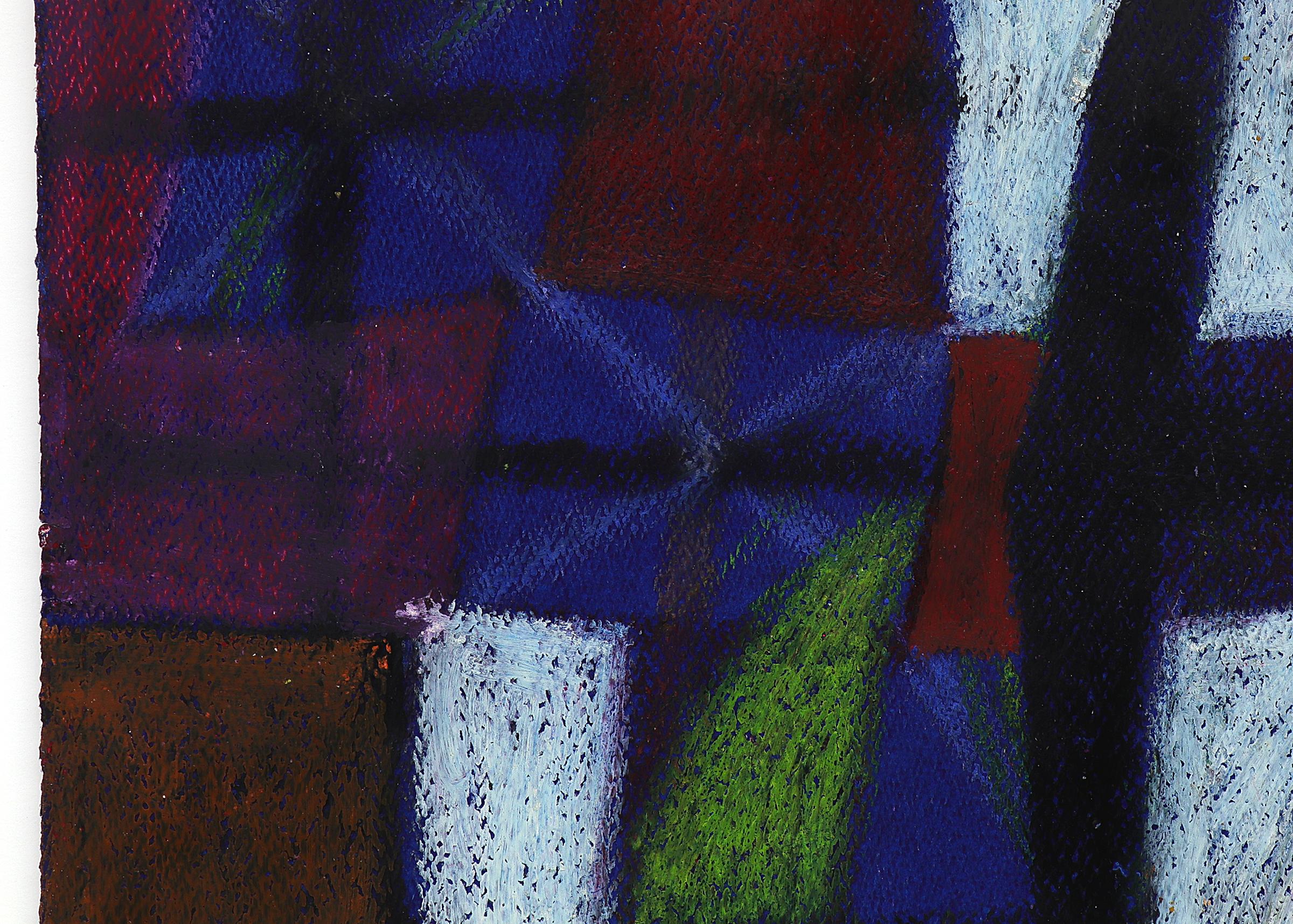 Peinture acrylique abstraite sans titre n° 26 des années 1970, technique mixte, bleu, violet et rouge en vente 2