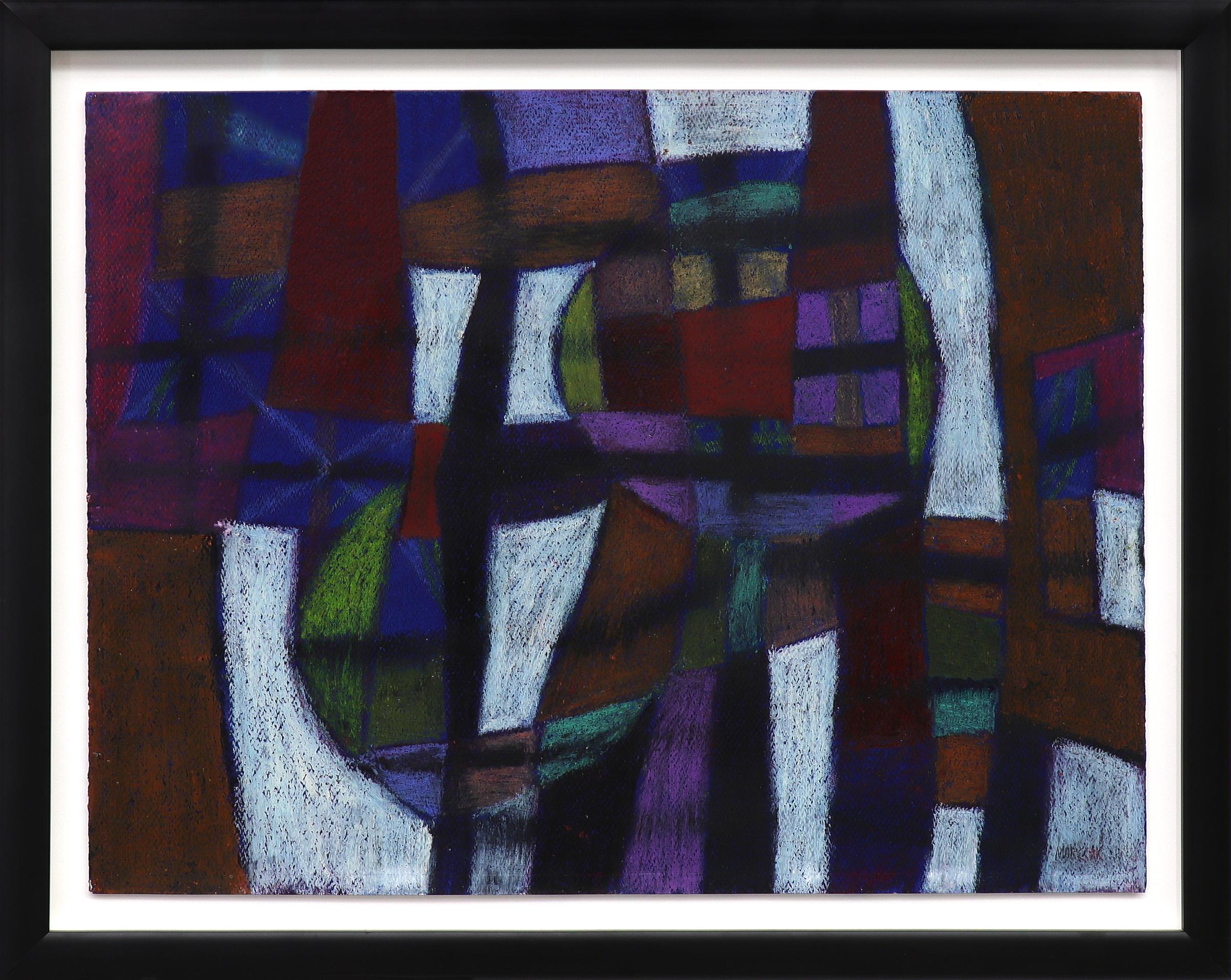 Untitled #26, 1970s Abstract Mixed Media Acrylic Painting, Blue Purple Red - Mixed Media Art by Edward Marecak