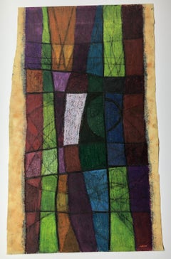 Used “Witches Banner” 1960s Abstract Painting by Edward Marecak, Signed, Unframed