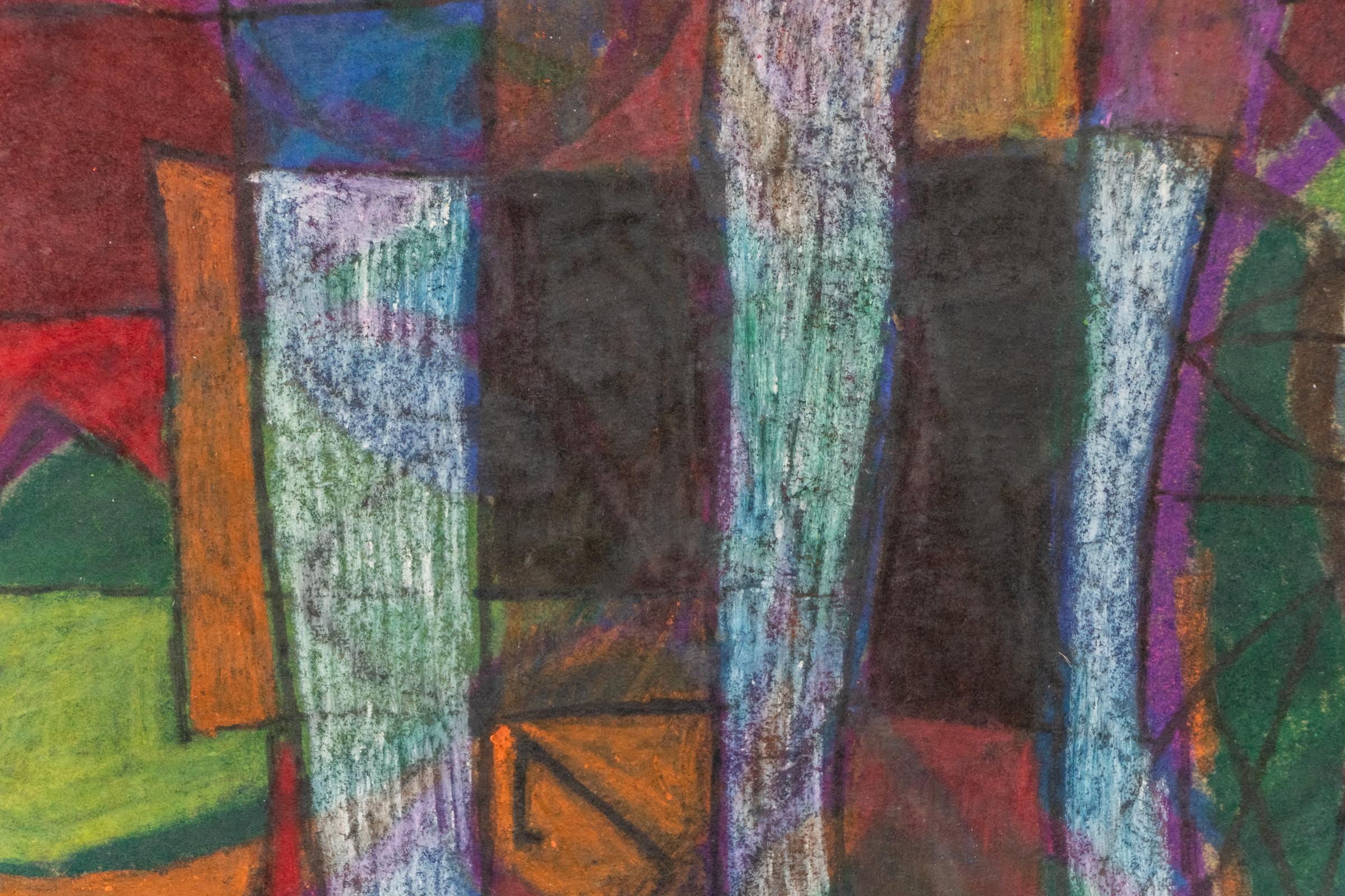Witches Entrance 1960s Abstract Geometric Composition, Figures in Red Green Blue For Sale 3
