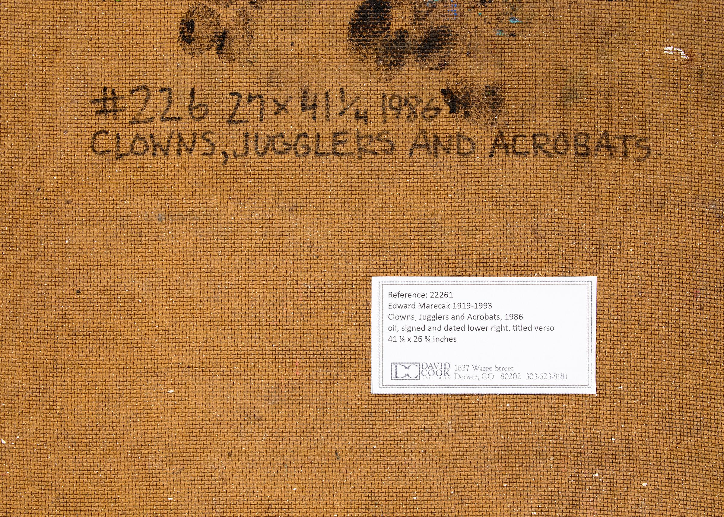 “Clowns, Jugglers and Acrobats” by Edward Marecak, 1986 Abstract Circus Art For Sale 5