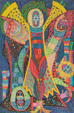 “Clowns, Jugglers and Acrobats” by Edward Marecak, 1986 Abstract Circus Art