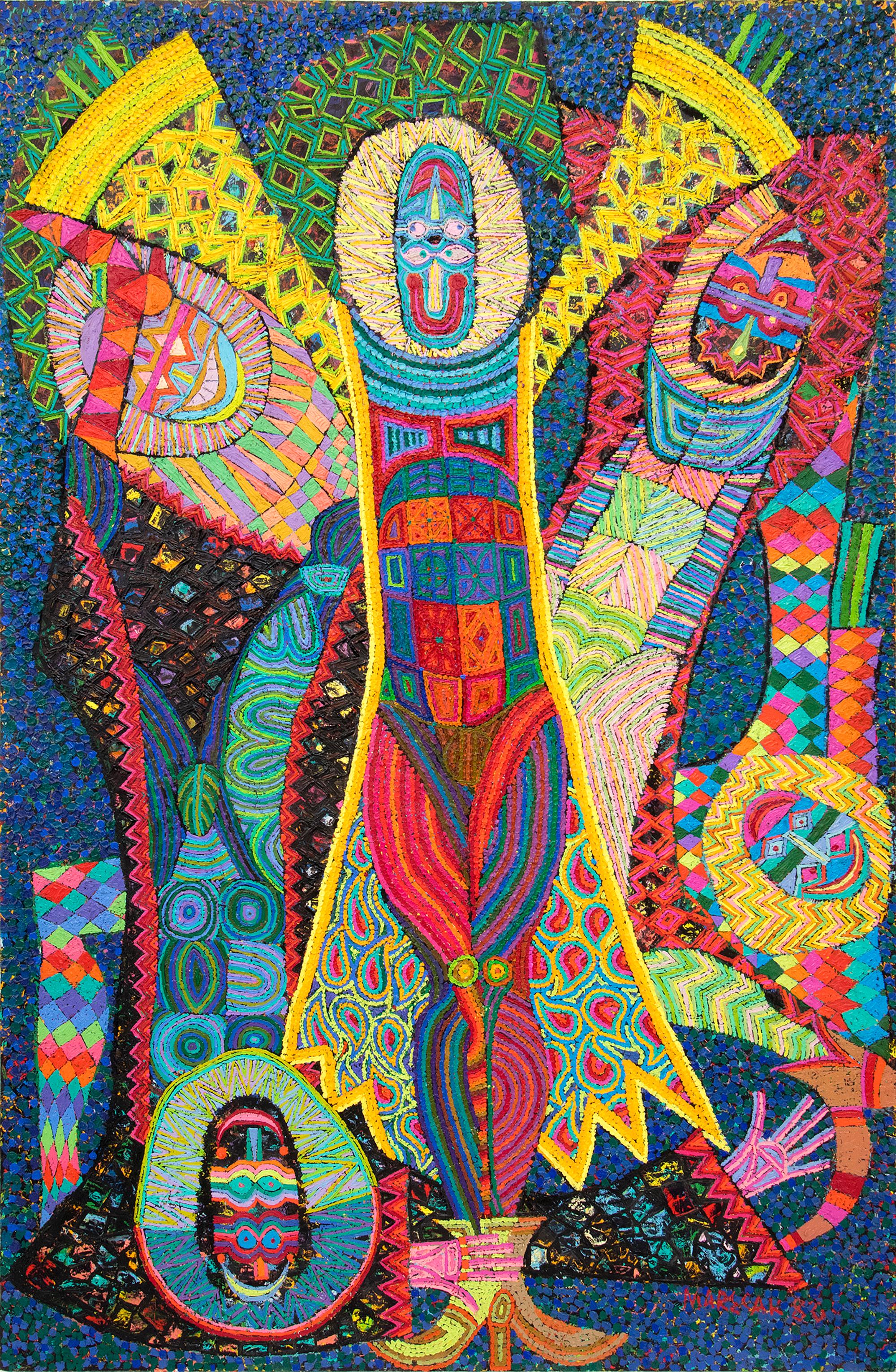 “Clowns, Jugglers and Acrobats” by Edward Marecak, 1986 Abstract Circus Art