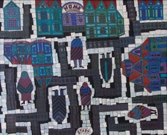 Edward Marecak Oil Painting – Semi-Abstract Parcheesi Modernist Art, 1990