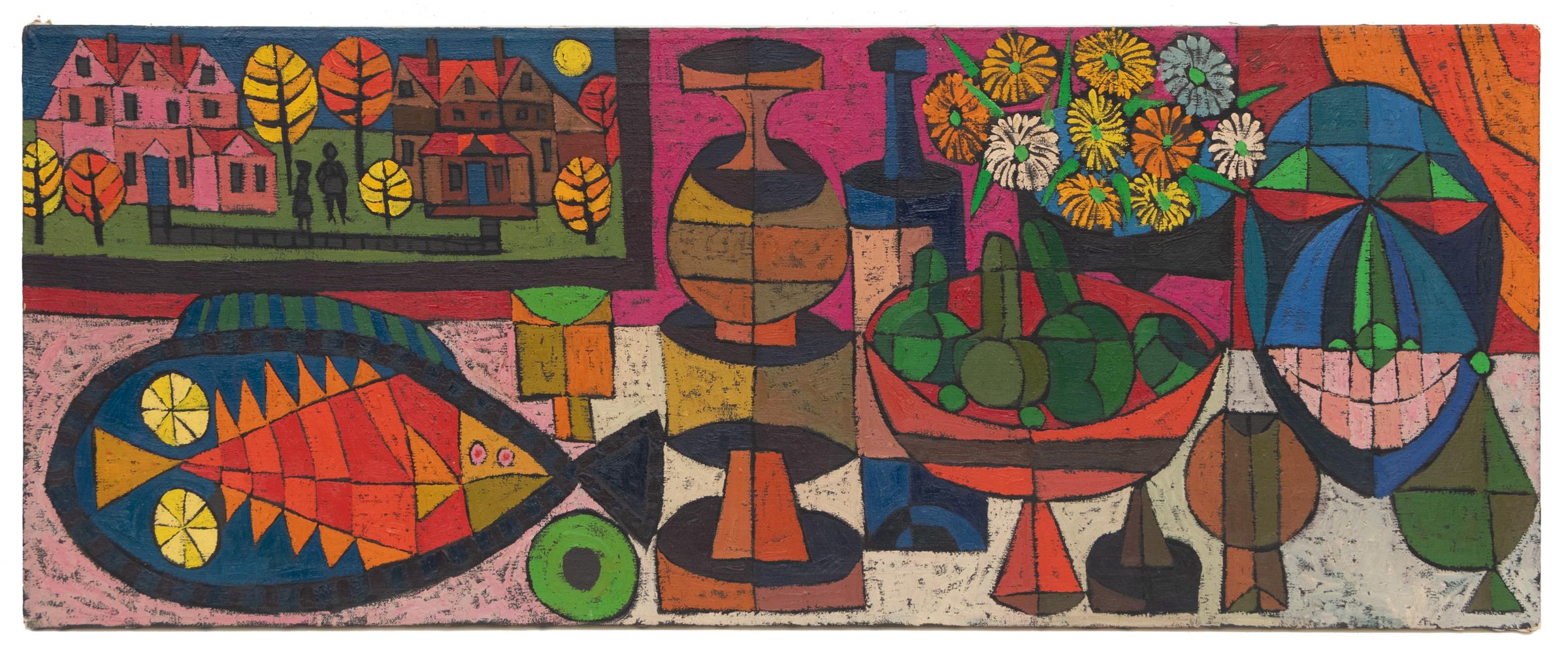 Edward Marecak “Still Life with Smiling Face” 1969 Original Oil Painting en vente 1