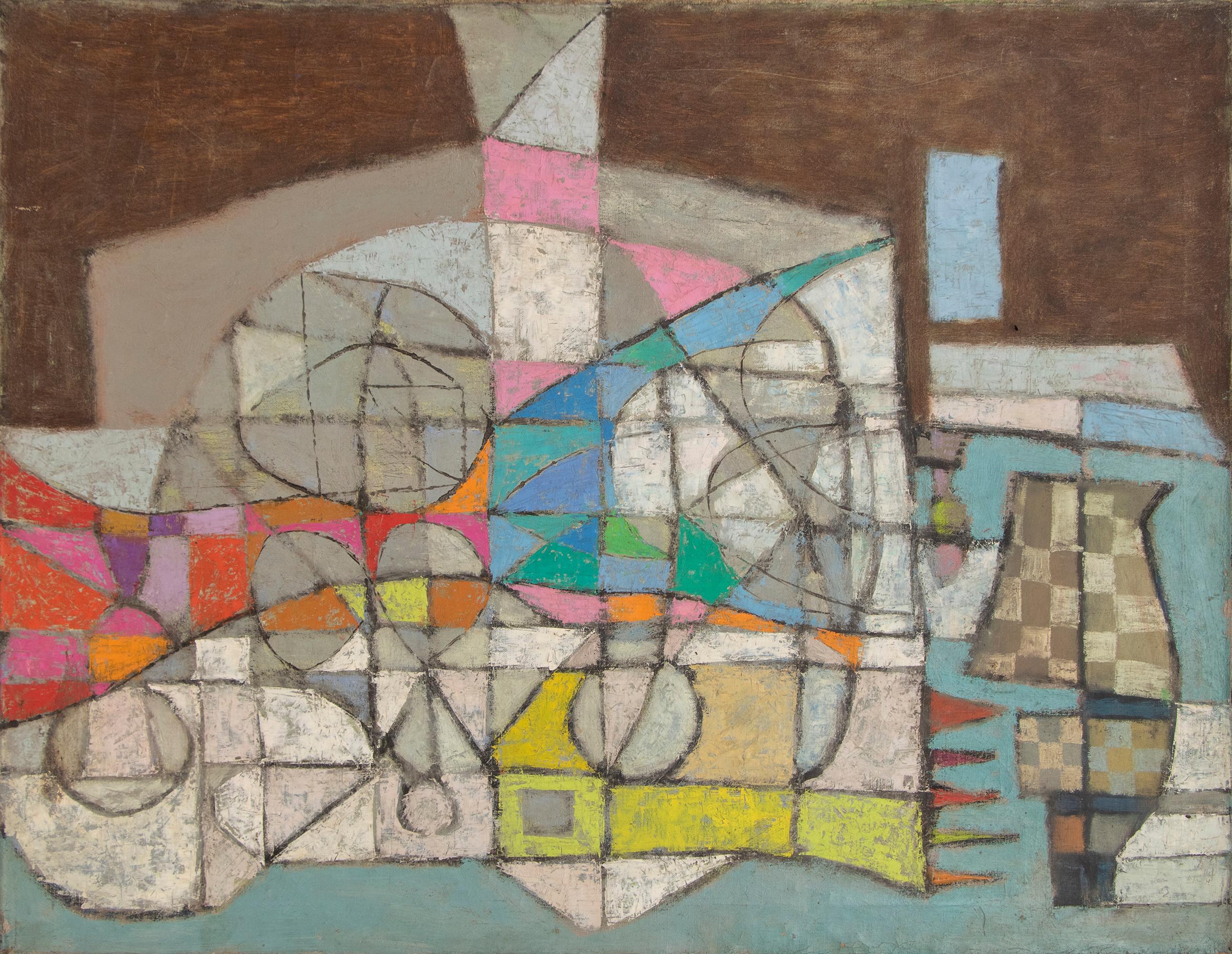 Edward Marecak "To Troy To Troy" 1950 Pittura astratta di metà secolo