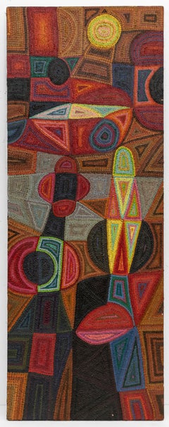 Jardin enchanté, 1987 Peinture abstraite en rouge, brown, rose, bleu, Art original