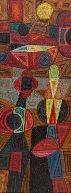 Jardin enchanté, 1987 Peinture abstraite en rouge, brown, rose, bleu, Art original