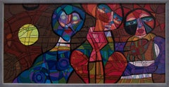 Oh What a Tangled Web We Weave (Vintage Cubist Semi-Abstract Painting 3 Figures)