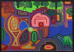 Picnic in Olympia (Marecak Family), 1970s Semi-Abstract Landscape Oil Painting 
