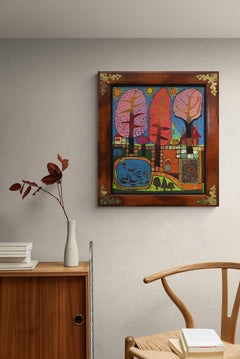 Sunny Day, 1960s Mid Mod Semi-Abstract Polychromatic Landscape Oil Painting