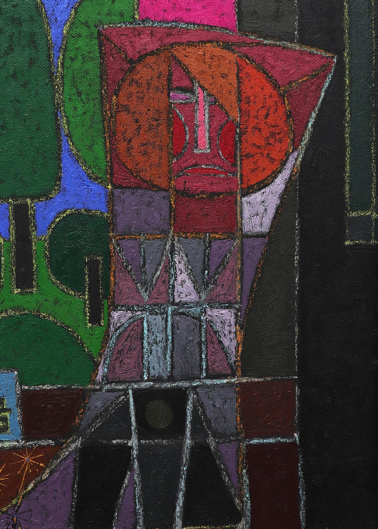 Edward Marecak The Argument, 1960s Vintage SemiAbstract Oil Painting