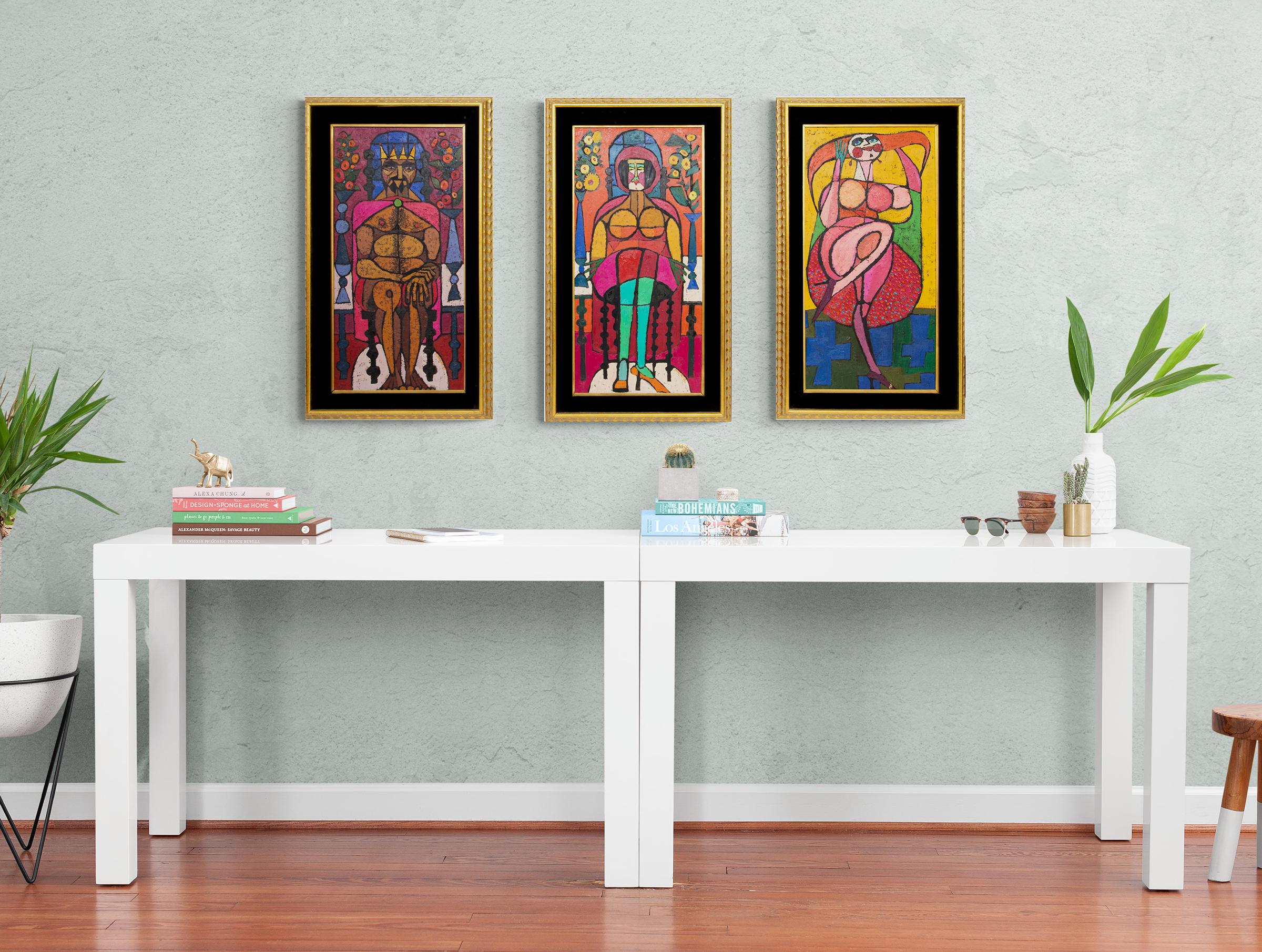 Triptyque encadré figuratif abstrait « La danse de Salomé », peintures à l'huile des années 1960 en vente 6