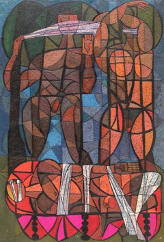 The Death of Gilgamesh (Abstract/Cubist Style Painting with Male Nude Figures)