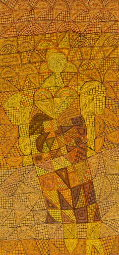 "La sorcière d'or" - Huile moderniste semi-abstraite du Colorado par Edward Marecak