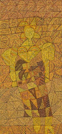 "La strega d'oro" - Olio semi-astratto modernista del Colorado di Edward Marecak