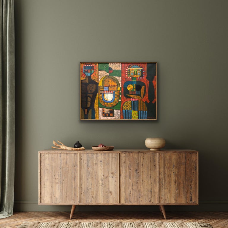 The Return Of Ulysses, Abstract Cubist Painting, Green, Orange, Black, Brown For Sale 11