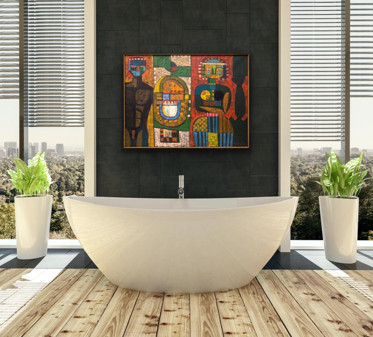 The Return Of Ulysses, Abstract Cubist Painting, Green, Orange, Black, Brown For Sale 12