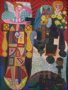 The Three Fates Confused, peinture abstraite colorée de natures mortes et figuratives des années 1970