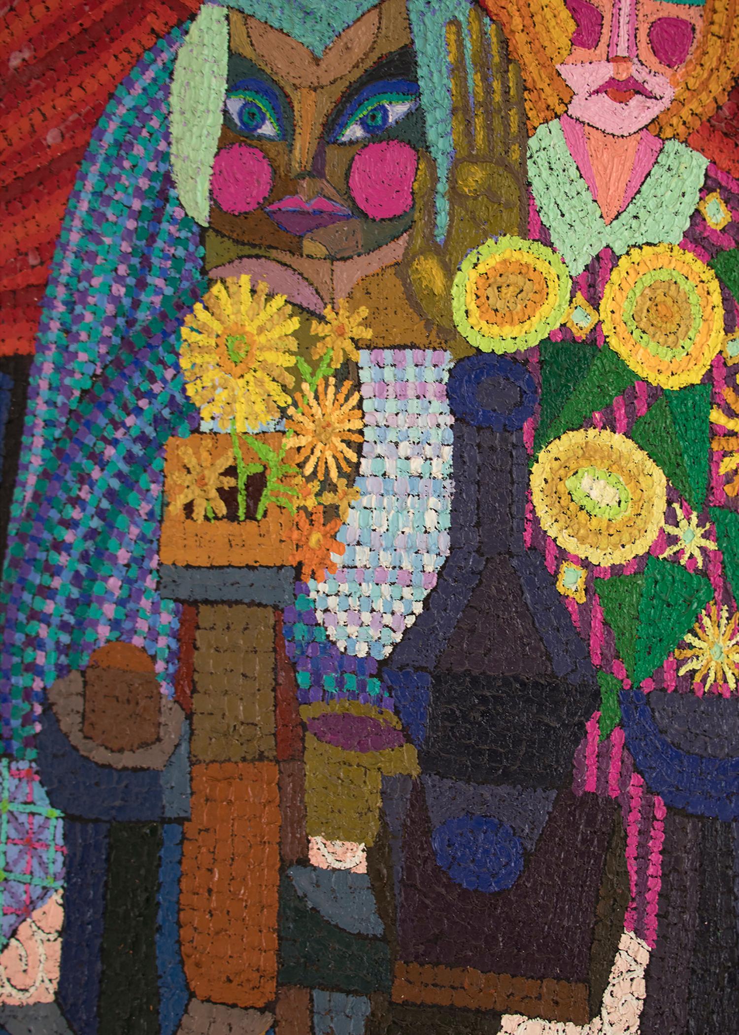 The Three Fates Confused, 1970s Colorful Abstract Figural & Still Life Painting For Sale 1