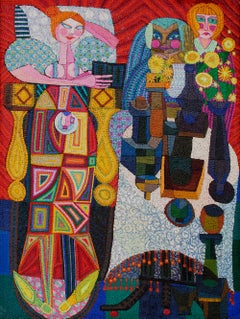 The Three Fates Confused, 1970er Jahre Buntes Abstraktes Figuren- & Stillleben-Gemälde