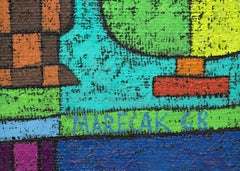 The Three Fates Give Advice, Semi-Abstract in Lime Green, Orange, Fuchsia, Blue