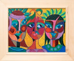 Vintage The Three Fates Thinking Mysterious Thoughts, Semi-Abstract Cubist Female Heads