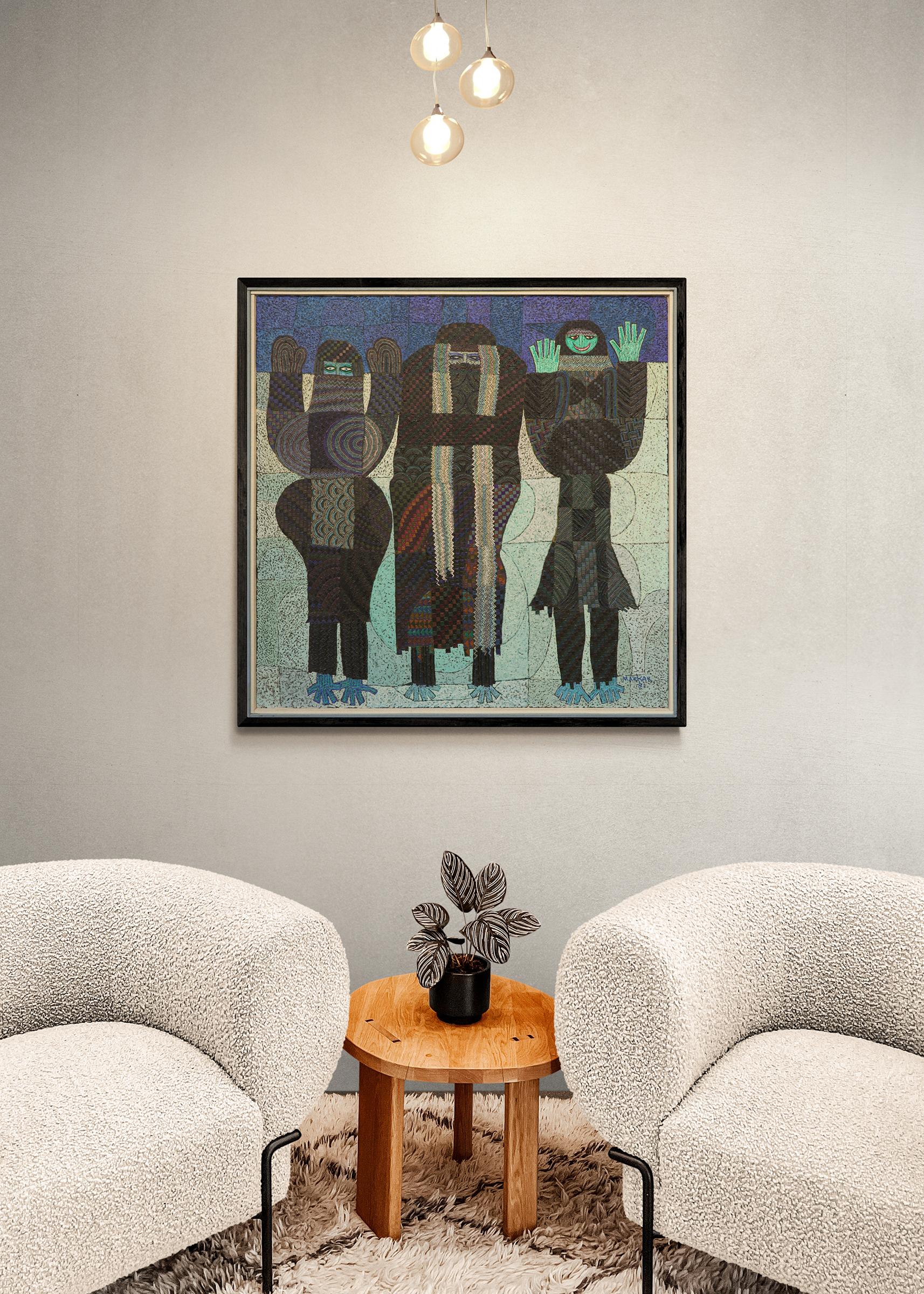 The Winter Months, 1980s Semi-Abstract Figurative Oil Painting, Blue Black  7