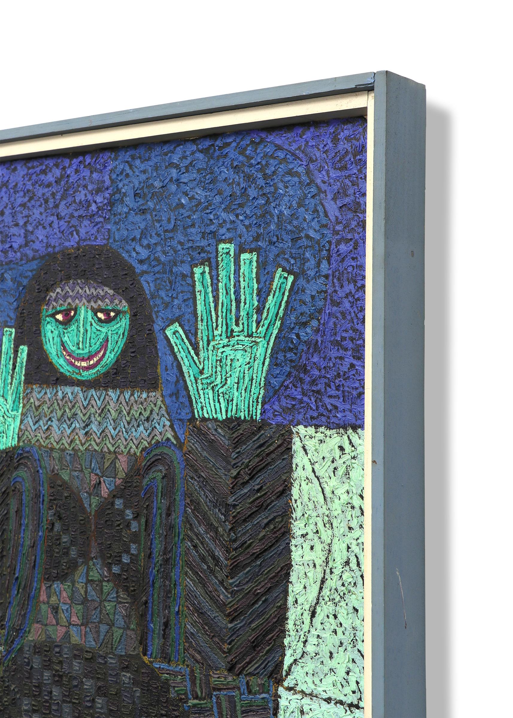 I mesi invernali, pittura ad olio figurativa semi-astratta degli anni '80, blu e nero 6