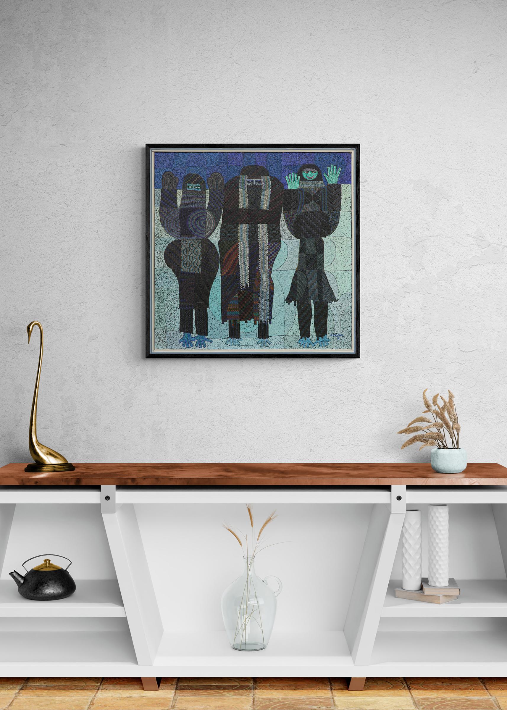 The Winter Months, 1980s Semi-Abstract Figurative Oil Painting, Blue Black  10
