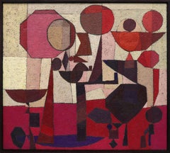 1970s Abstract Oil Painting, Framed Mid Century Modern Geometric Painting